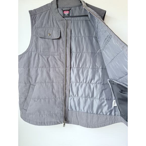 Wrangler Workwear Gilet Vest Men's 2XL Canvas Brown Lined Full Zip Gray - Picture 4 of 8